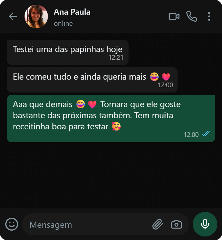 Conversa com Ana Paula sobre o bebê ter gostado de uma das papinhas